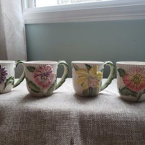 Fitz and Floyd mugs, Flowers set of 4